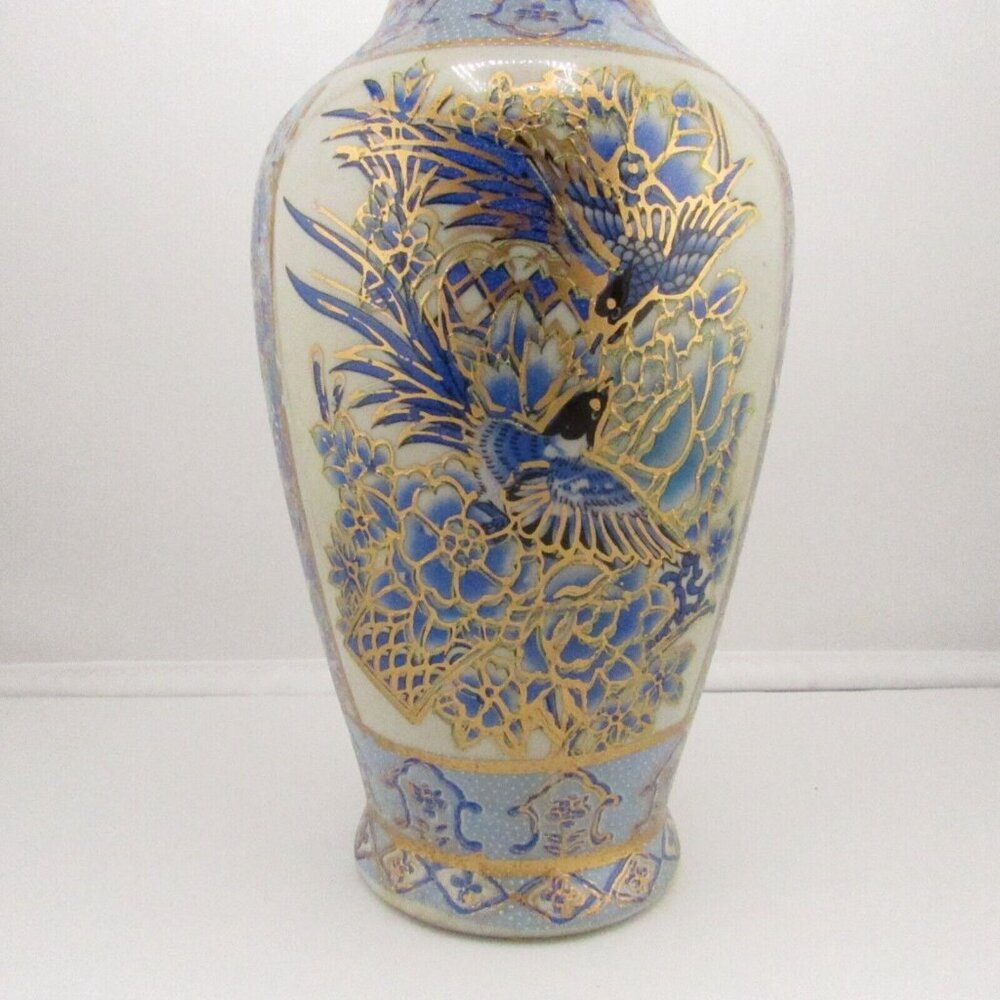 ANTIQUE ORIENTAL GILDED AND HANDPAINTED CERAMIC VASE Birds of paradise - Picture 3 of 12
